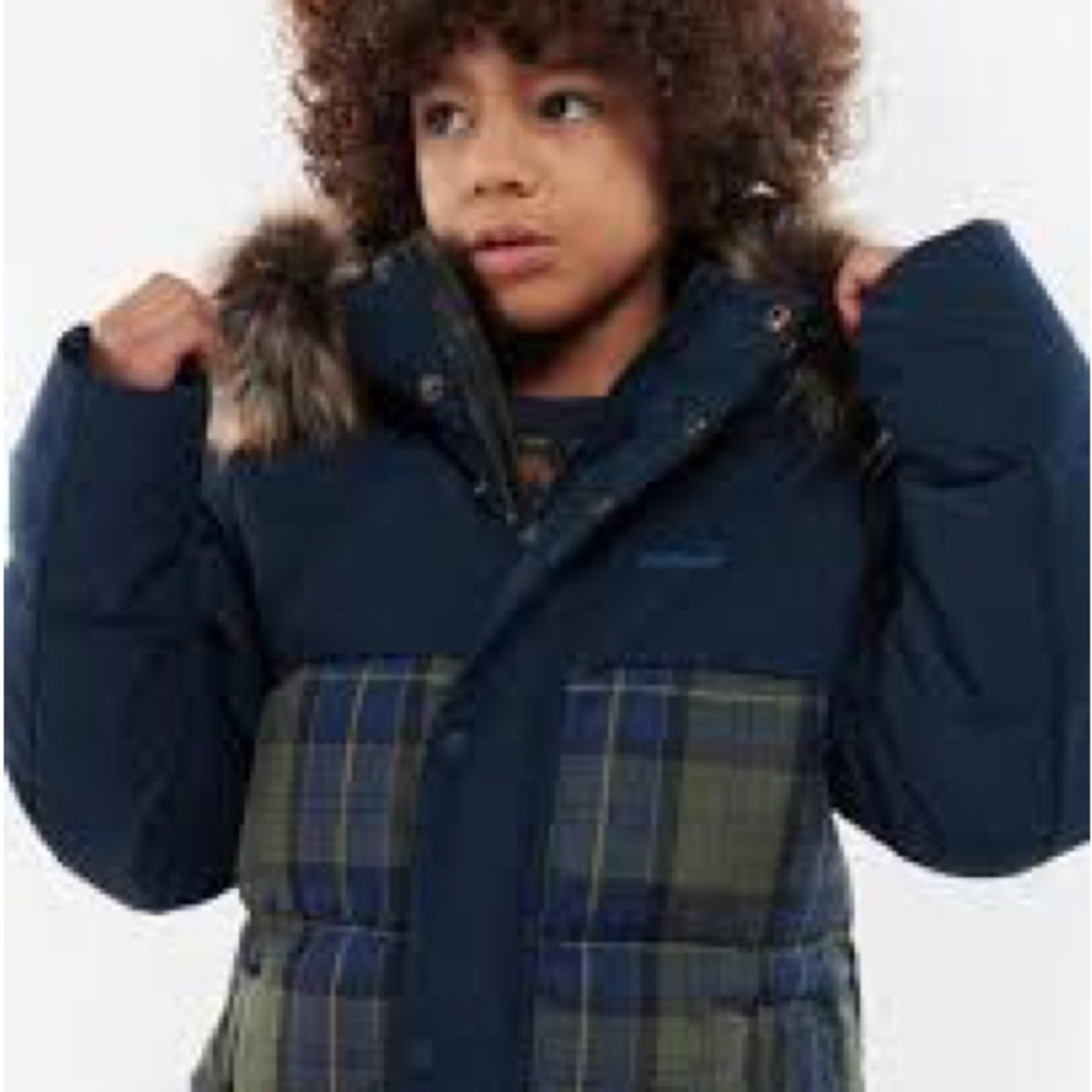 NWT Boys Barbour Blue and Green Check Puffer Coat